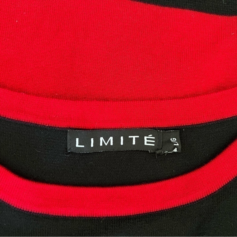 LIMITÉ Red & Black Striped Knit Fitted Sweater Dress Stretchy Bodycon Size M/L - Picture 5 of 6